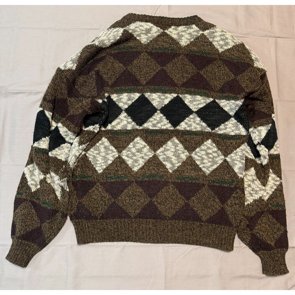 VTG Michael Gerald Argyle Knit Sweater Earth Tone Grandpacore Size Large